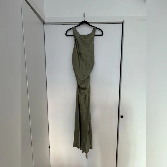 Reformation NWT Casette Silk Dress Size 12 in Artichoke - Picture 6 of 14